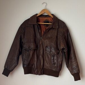 Vintage 80s real leather brown bomber jacket
